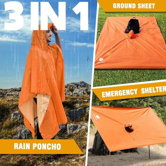 Hooded Rain Poncho for Adults Waterproof Lightweight Rain Coat for Men Women Reu - Picture 6 of 8